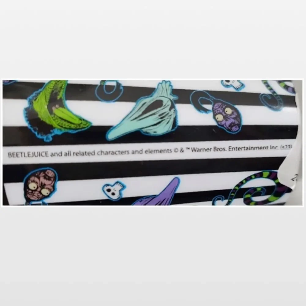 New Black RIP Coffin Flask & Beetlejuice Striped Shot Cup 2 Piece Set NWT